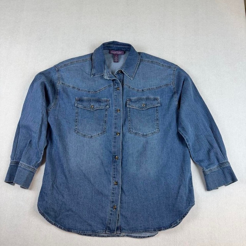 Gloria Vanderbilt Blue Denim Button Up Shirt Size M